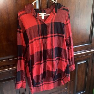 Black and red plaid button up